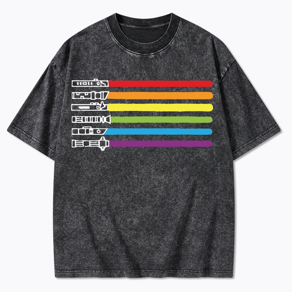 Rainbow Lightsaber Washed T-Shirt