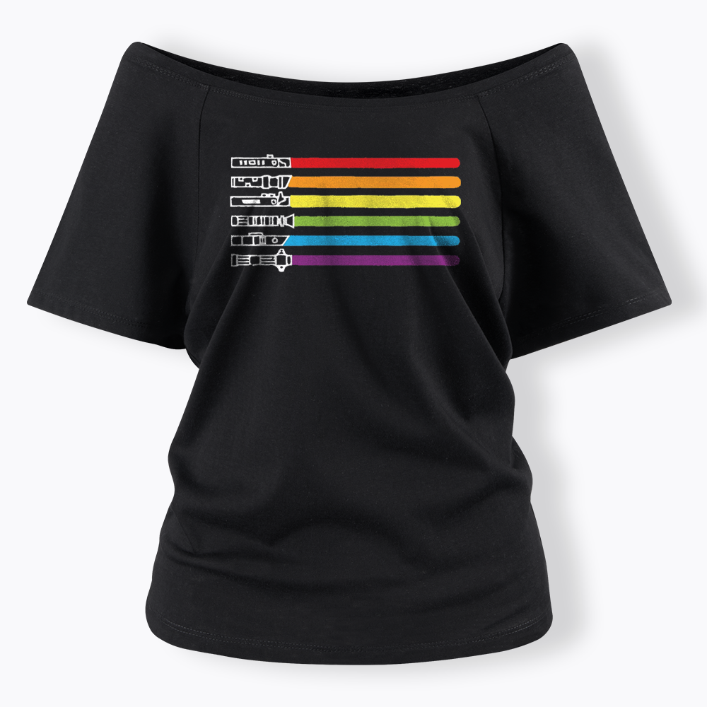Rainbow Lightsaber Off Shoulder T-shirt
