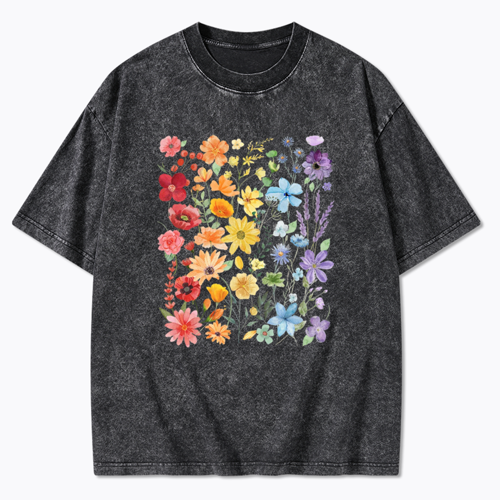 Rainbow Flowers Washed T-Shirt