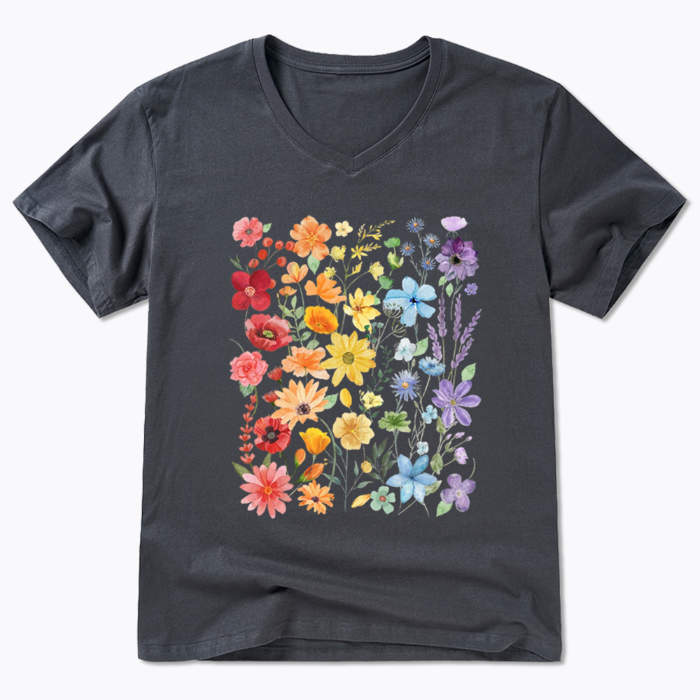 Rainbow Flowers V-Neck Classic T-Shirt