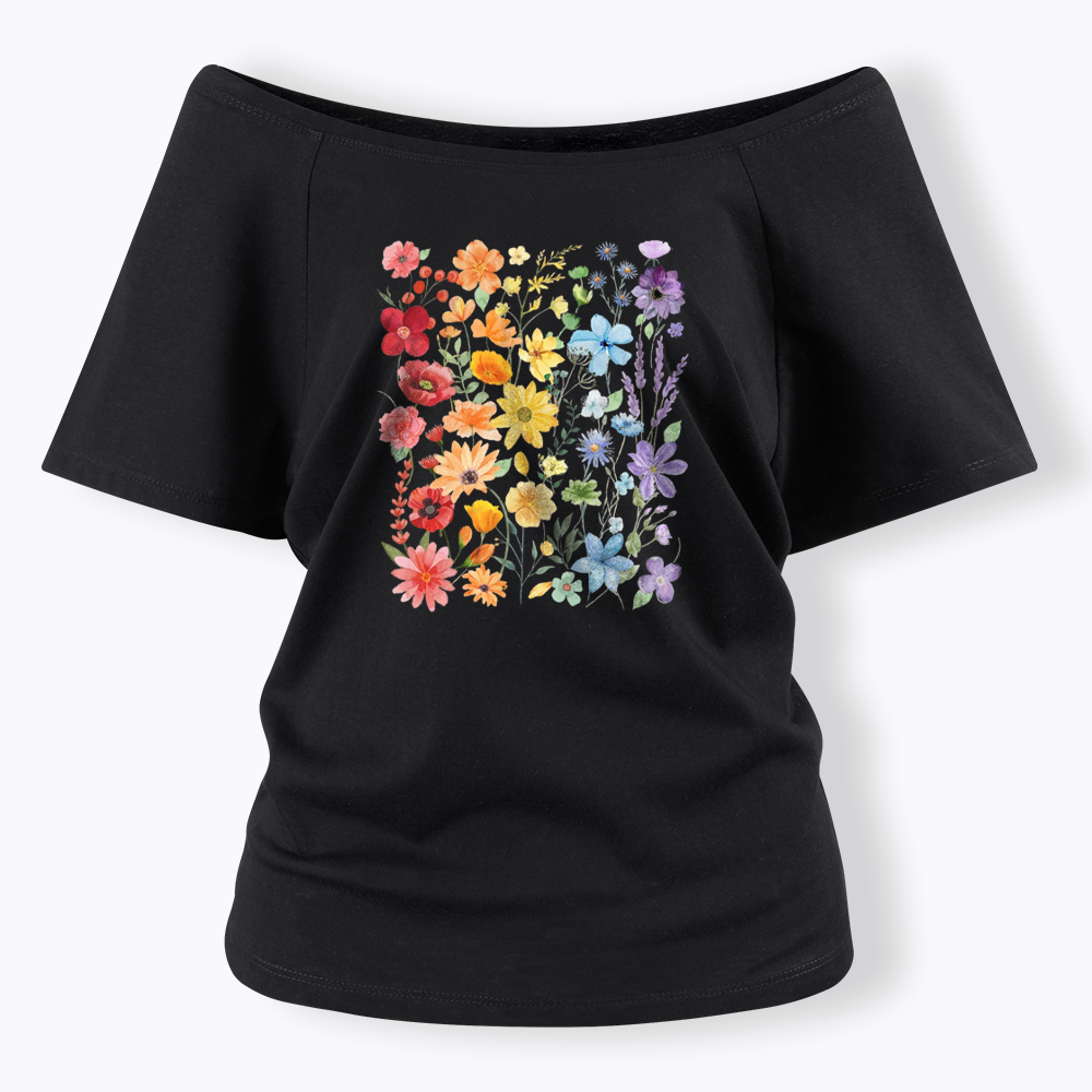 Rainbow Flowers Off Shoulder T-shirt