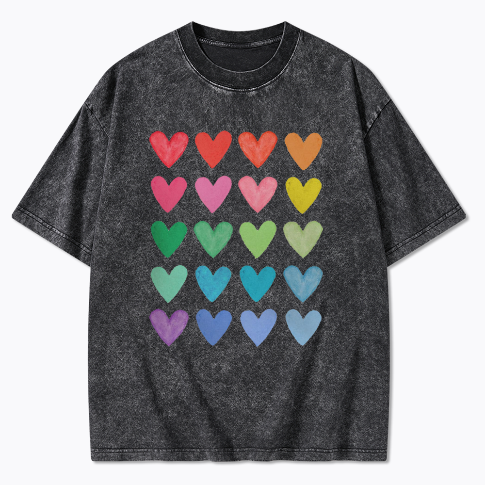 Rainbow Hearts Washed T-Shirt