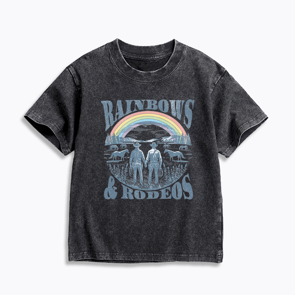 Rainbows Rodeo Kids Washed T-Shirt 