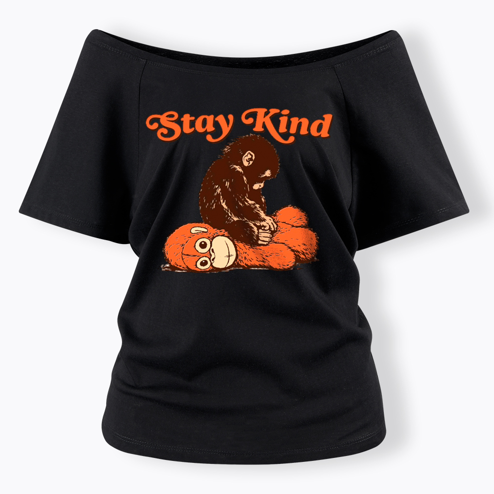Punch Monkey Stay Kind Off Shoulder T-Shirt