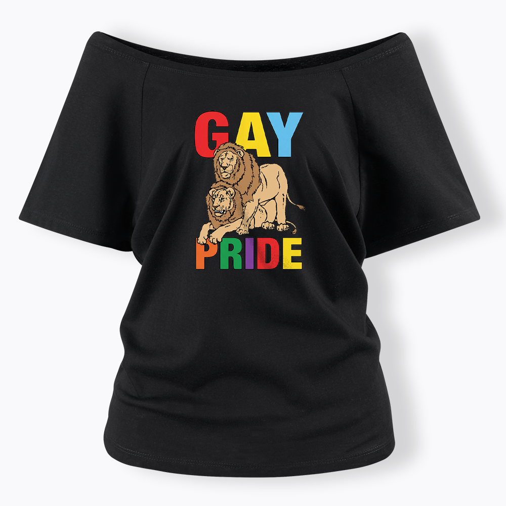 Funny Gay Pride Lion  Off Shoulder T-shirt