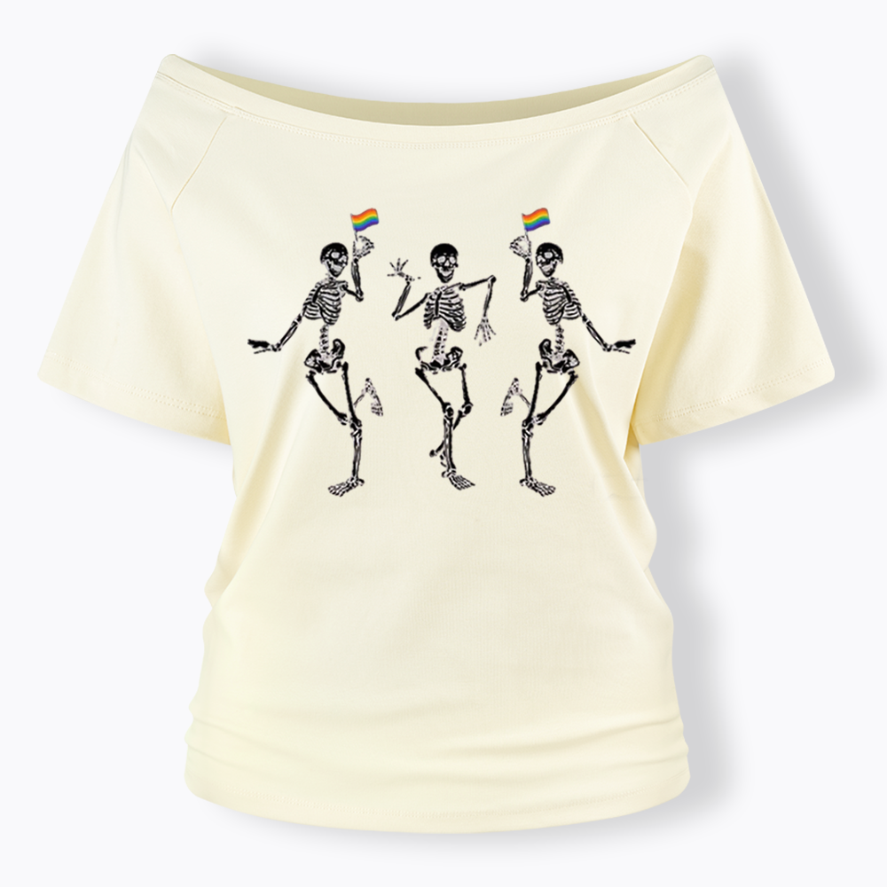 pride dancing skeleton Off Shoulder T-shirt
