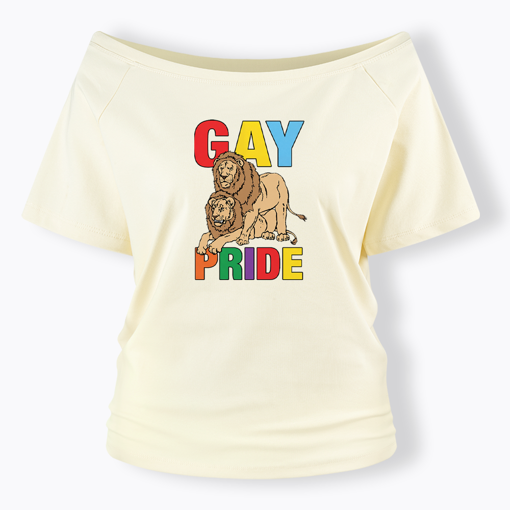 Funny Gay Pride Lion  Off Shoulder T-shirt