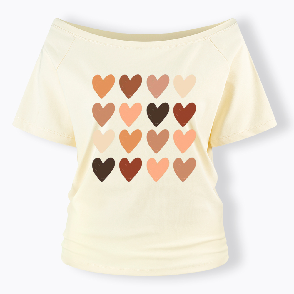 Skin Tone Hearts Racial Equality Off Shoulder T-shirt