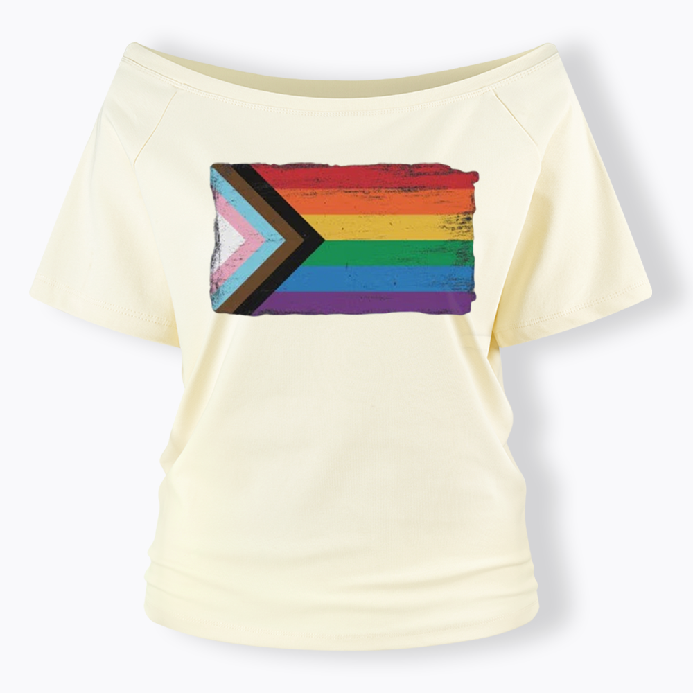 Progress Pride Flag Off Shoulder T-shirt