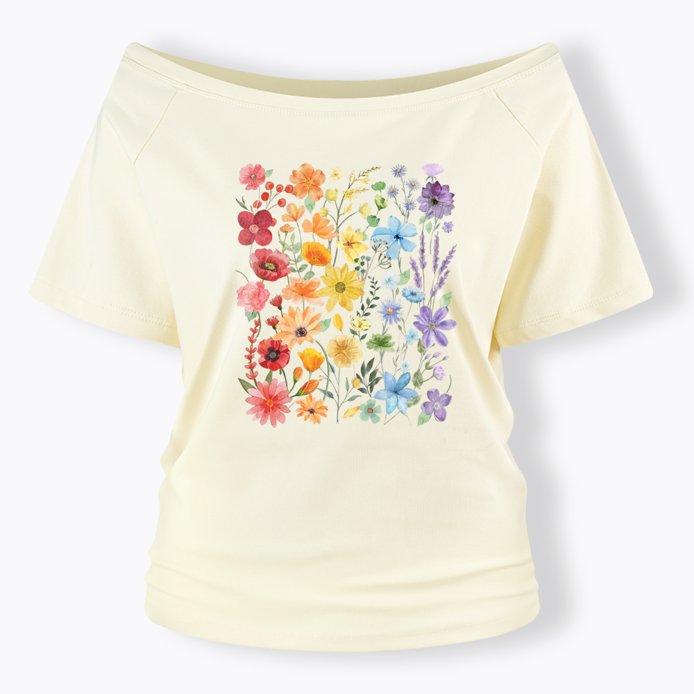 Rainbow Flowers Off Shoulder T-shirt