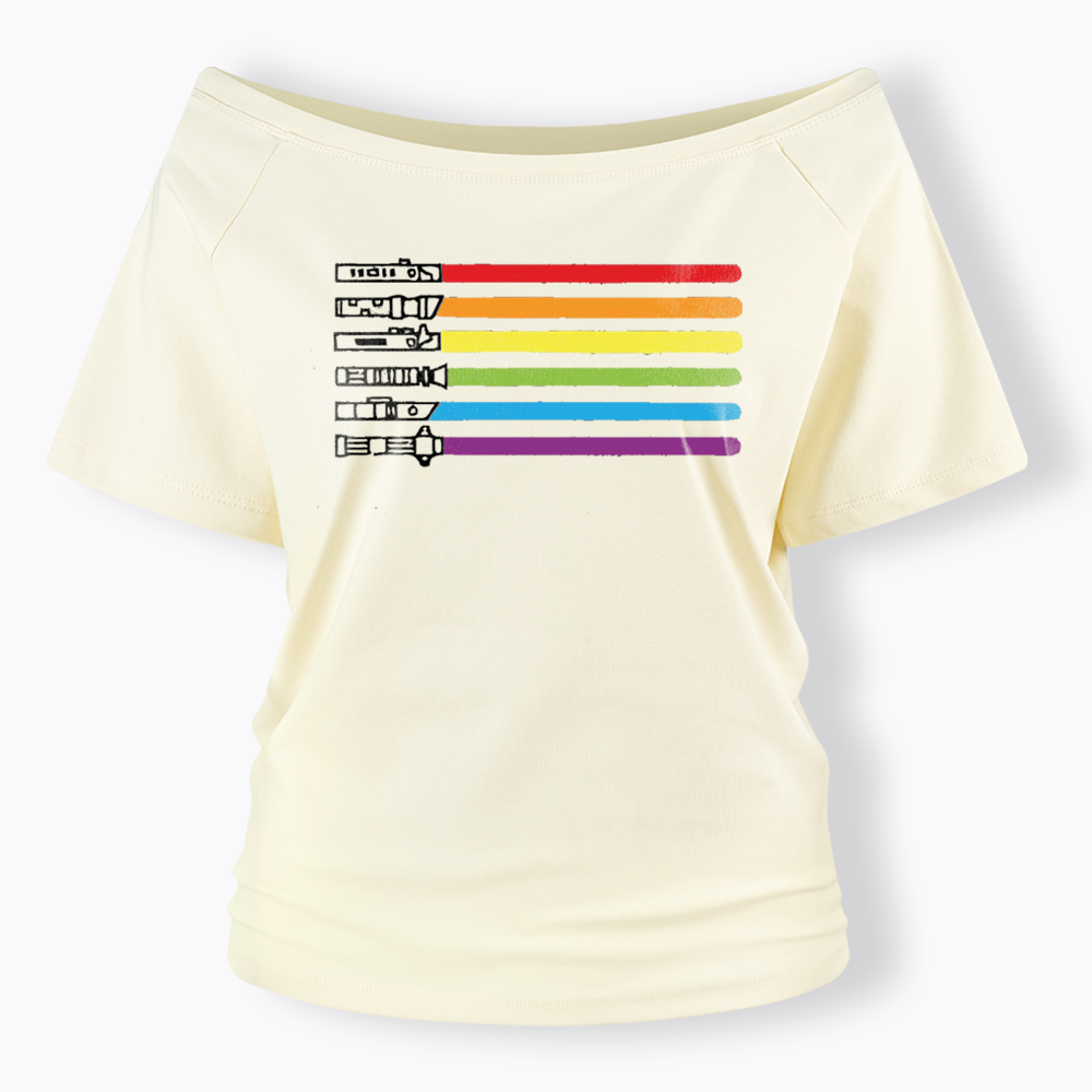 Rainbow Lightsaber Off Shoulder T-shirt