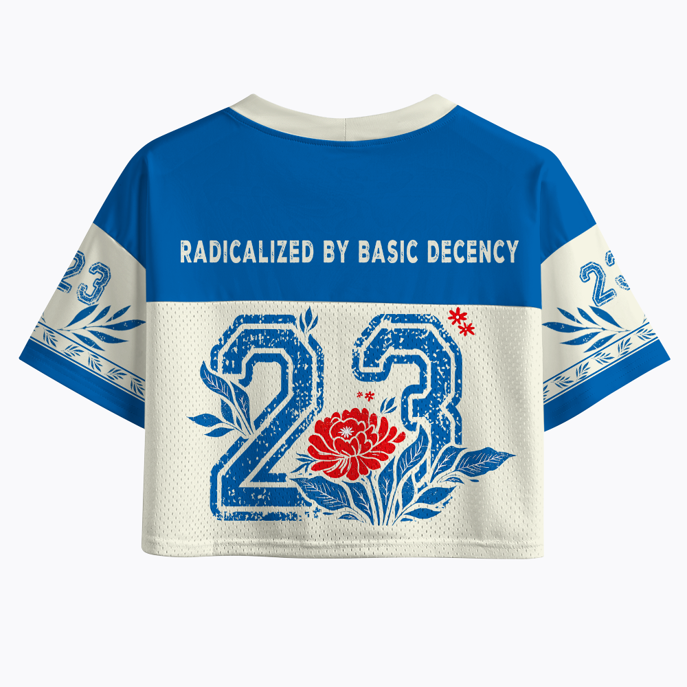 Radicalized by Basic Decency, Floral Graphic Crop Sports Jersey