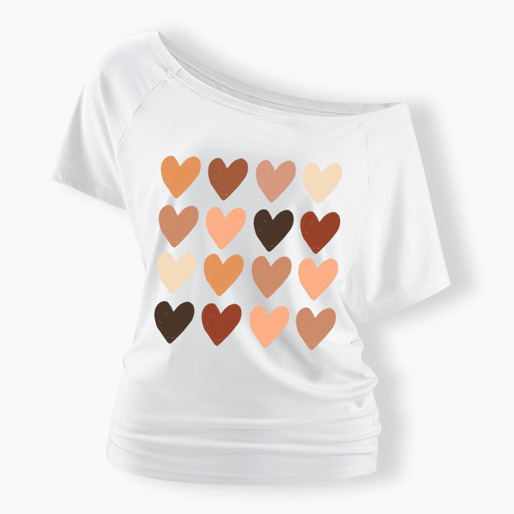 Skin Tone Hearts Racial Equality Off Shoulder T-shirt