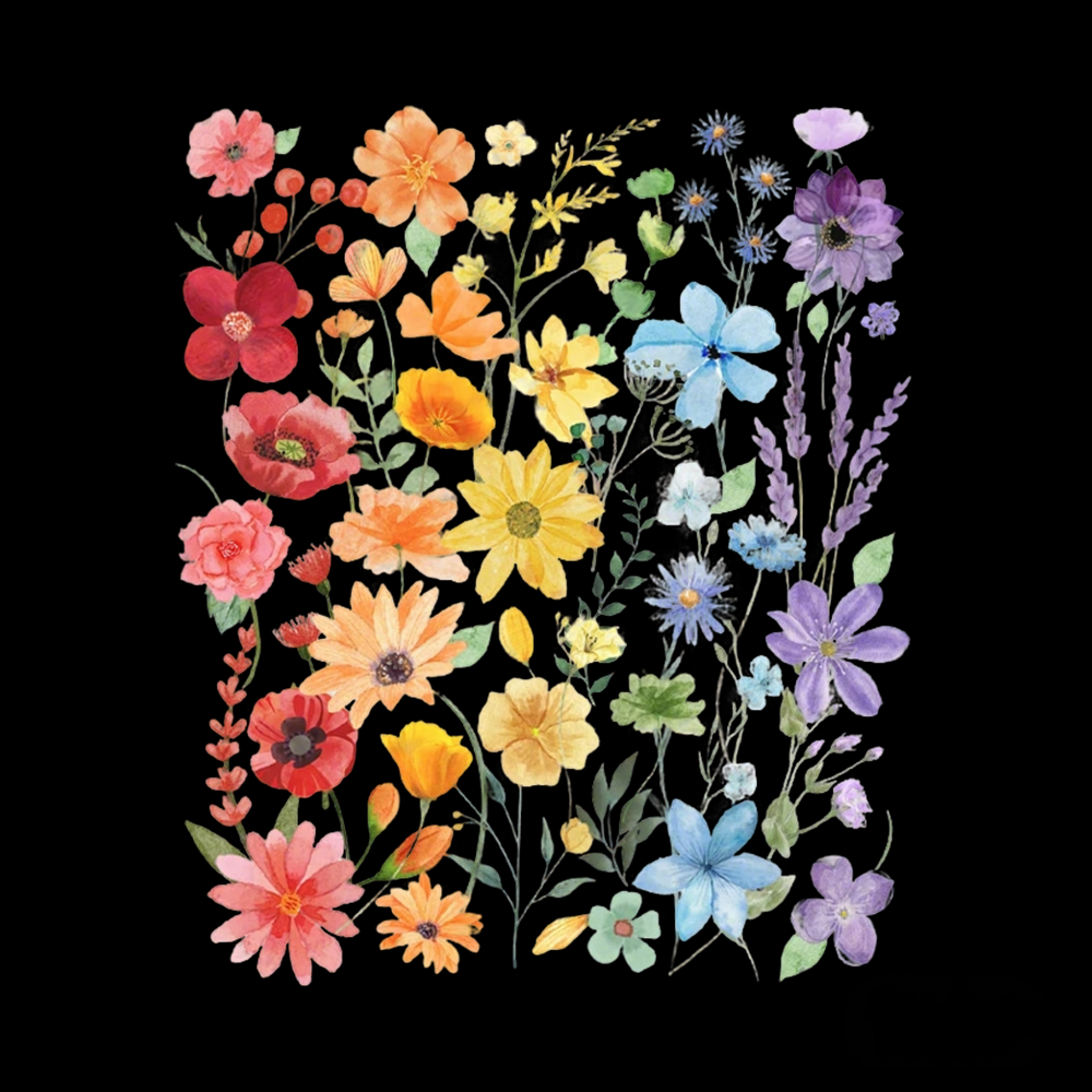 Rainbow Flowers Kids Washed T-Shirt