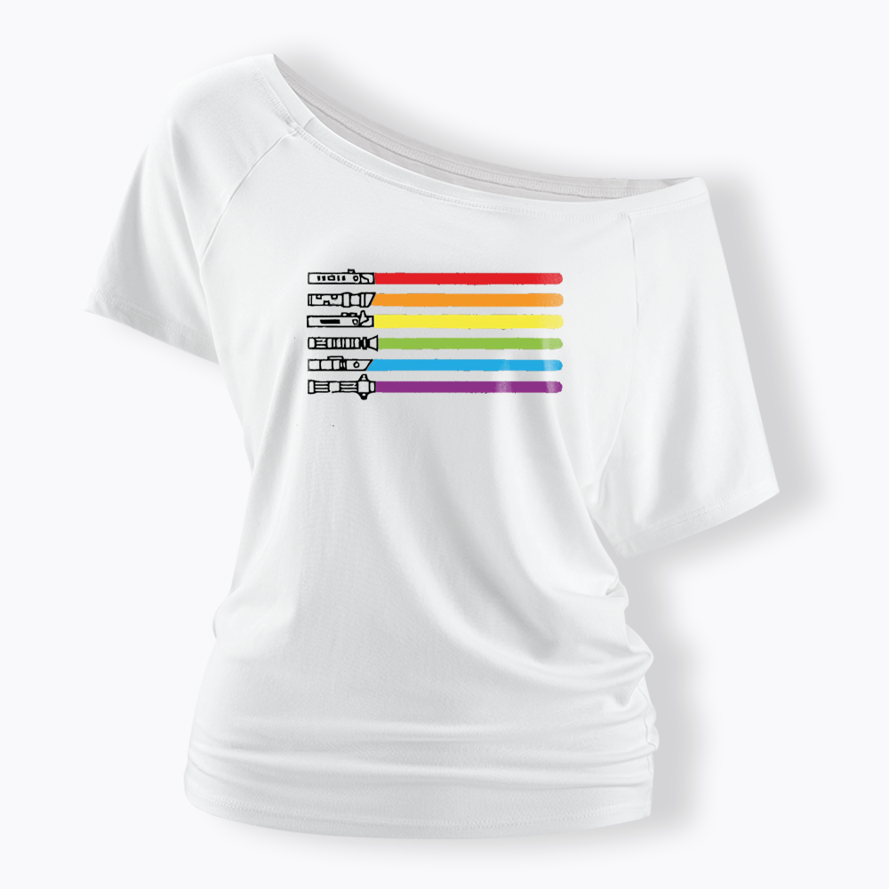 Rainbow Lightsaber Off Shoulder T-shirt