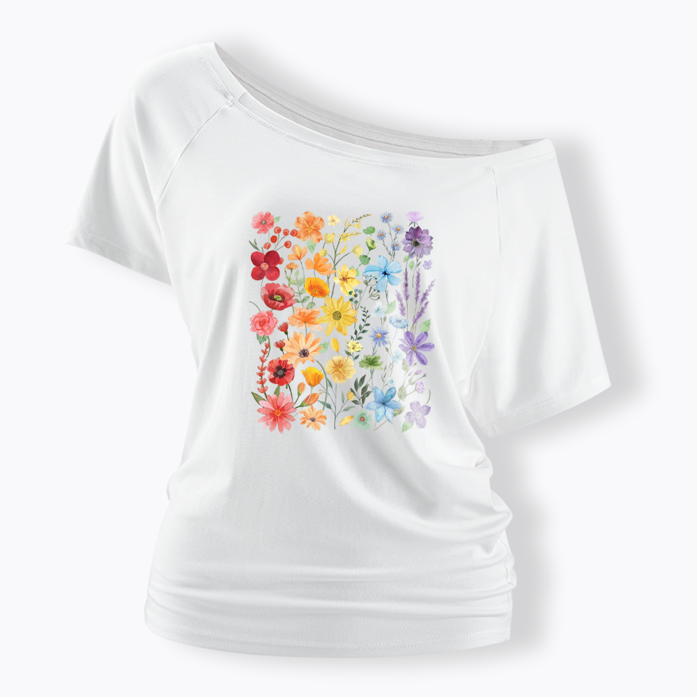 Rainbow Flowers Off Shoulder T-shirt