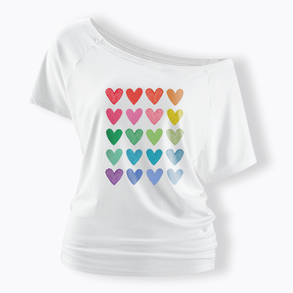 Rainbow Hearts Off Shoulder T-shirt