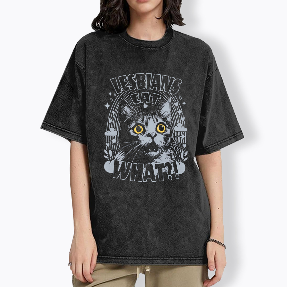 Cat LGBTQ Lesbians Eat what Washed T-Shirt