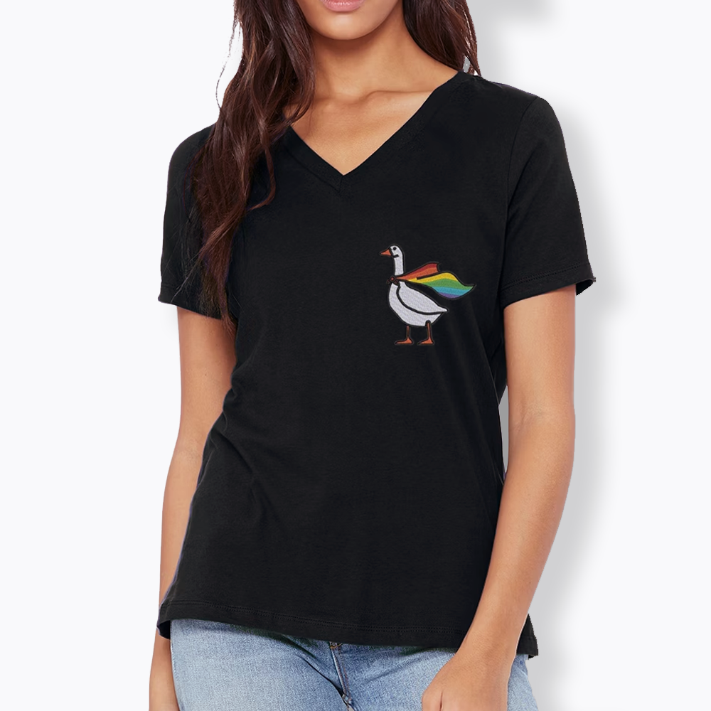 Rainbow Goose LGBTQ V-Neck Classic T-Shirt