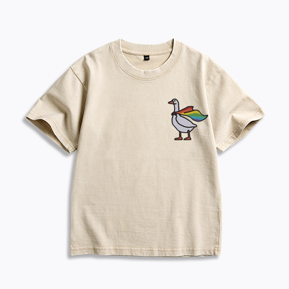 Rainbow Goose LGBTQ Kids Washed T-Shirt