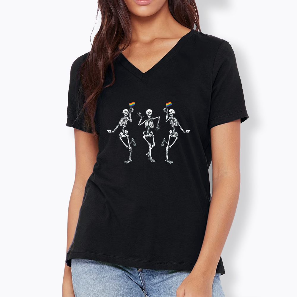 pride dancing skeleton V-Neck Classic T-Shirt