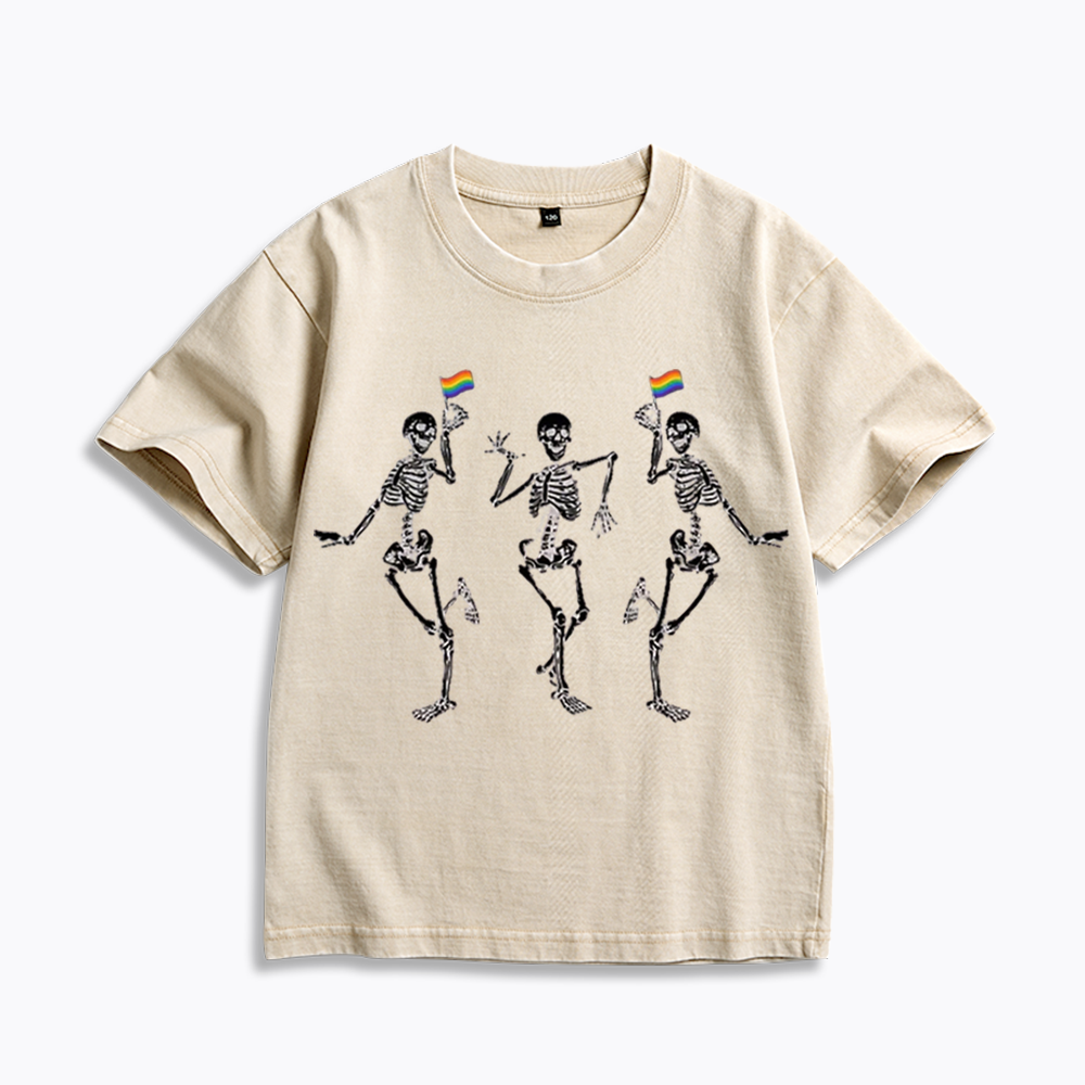 pride dancing skeleton Kids Washed T-Shirt