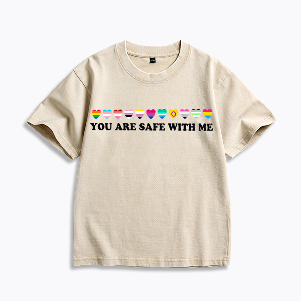 You Are Safe With Me Kids Washed T-Shirt