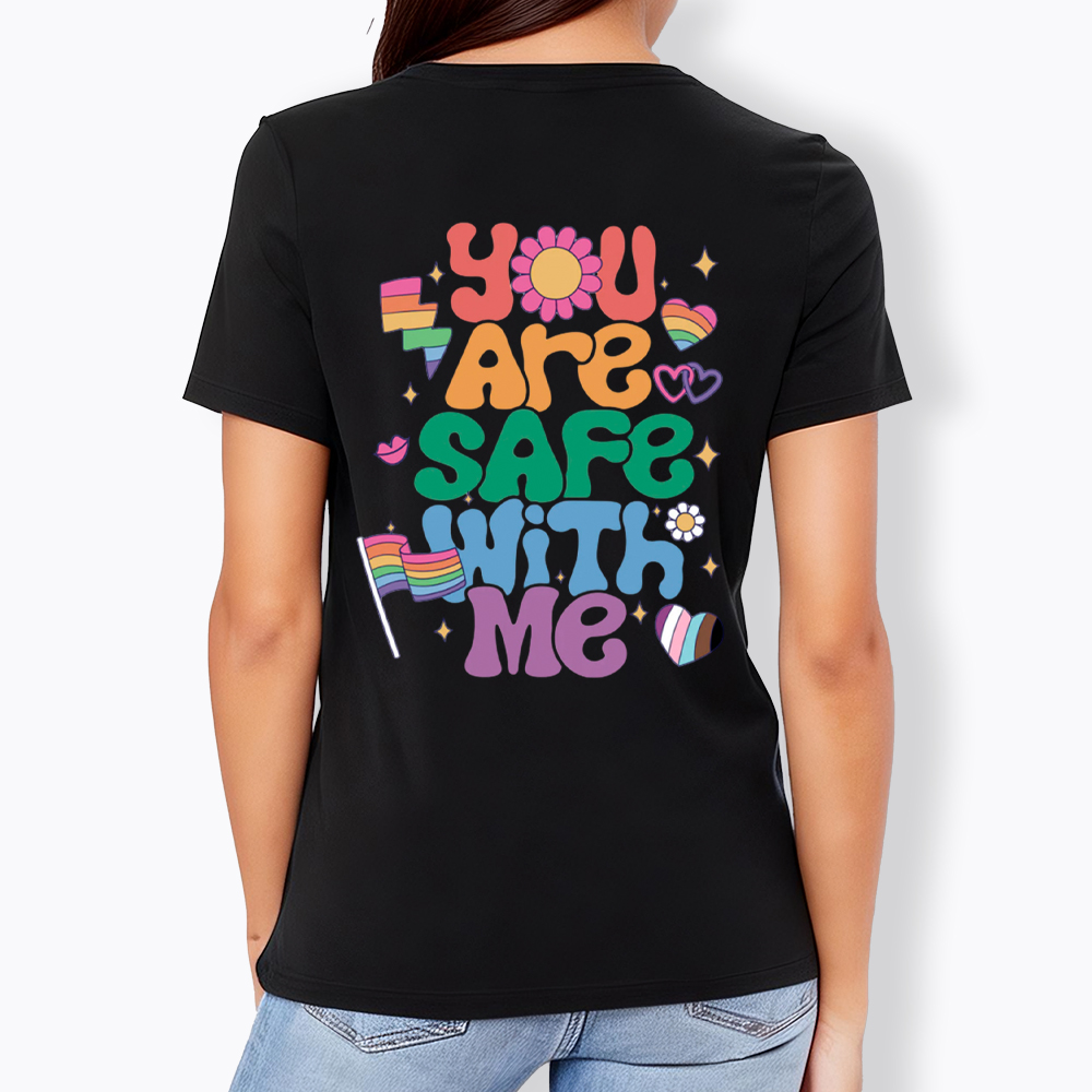 You Are Safe With Me Pride Ally V-Neck Classic T-Shirt
