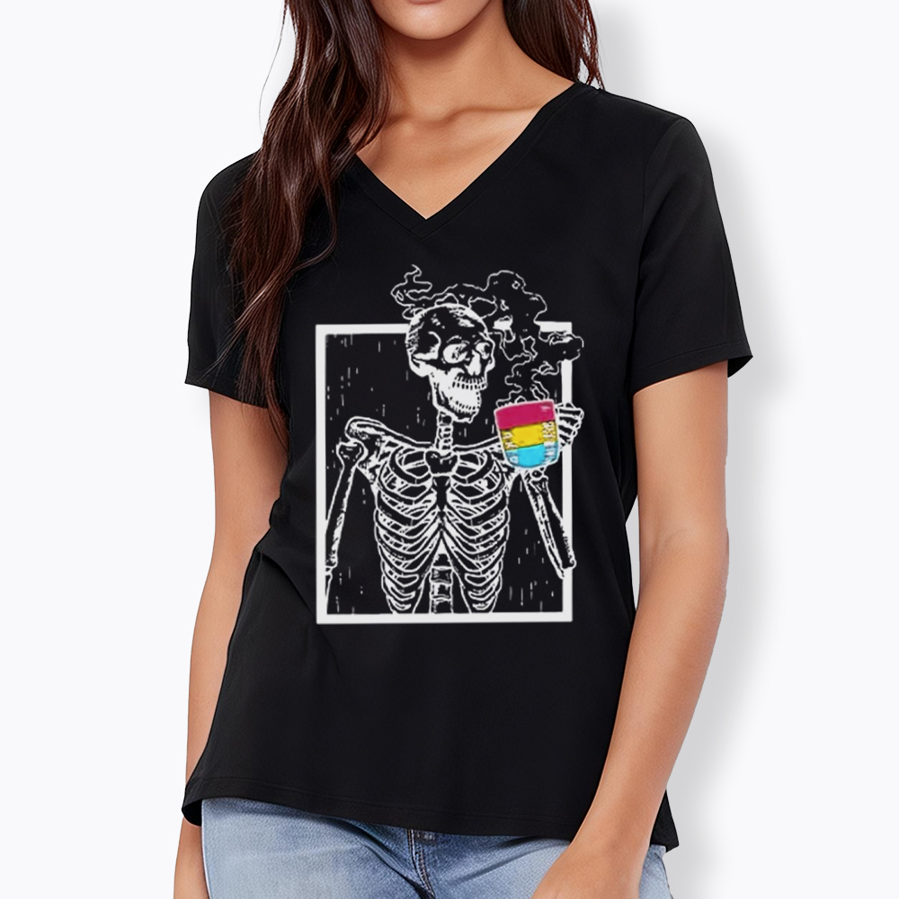 Pansexual Skeleton Drinking Coffee V-Neck Classic T-Shirt