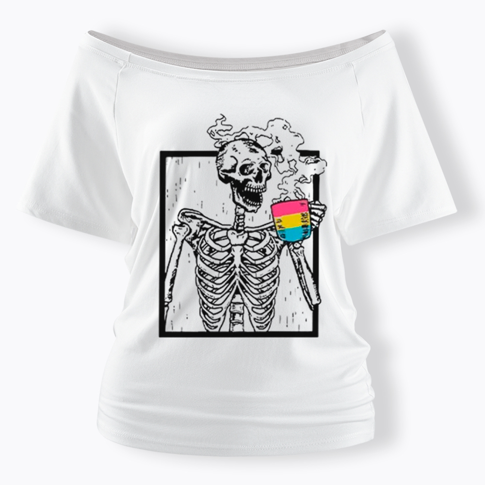 Pansexual Skeleton Drinking Coffee Off Shoulder T-shirt