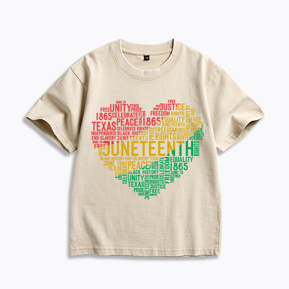 Juneteenth Heart Black History Kids Washed T-Shirt