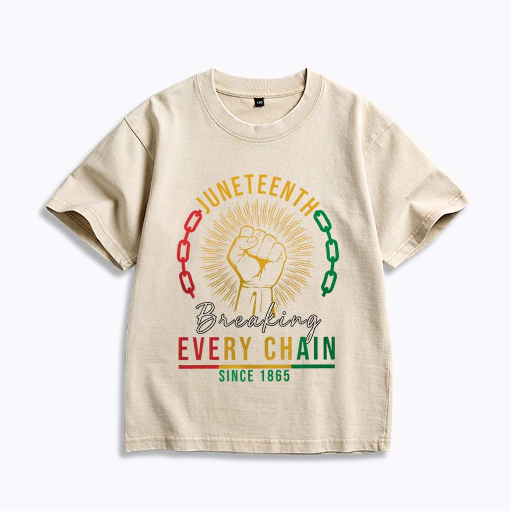 Breaking Every Chain Juneteenth Kids Washed T-Shirt