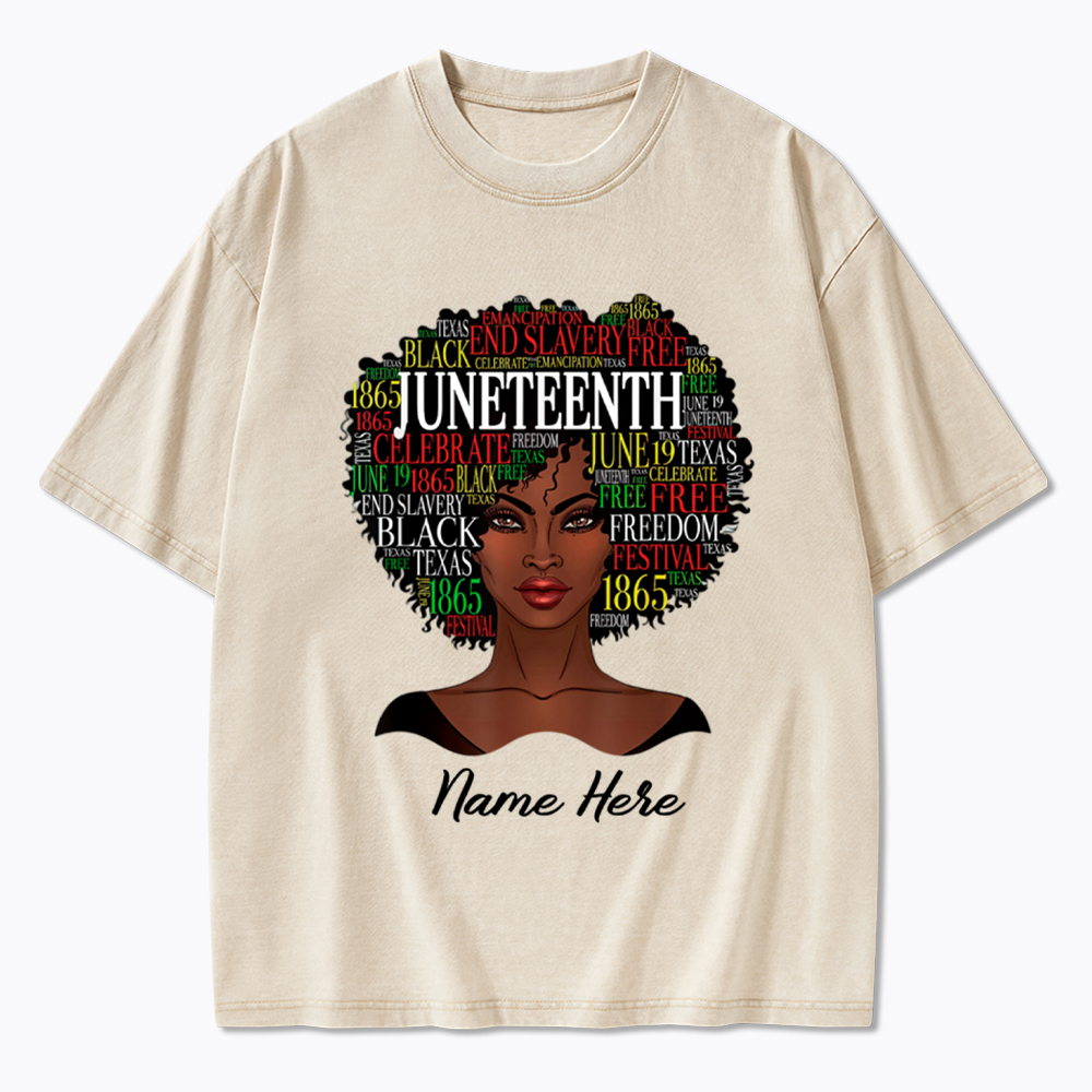 Personalized Juneteenth Black Women Natural Hair Washed T-Shirt