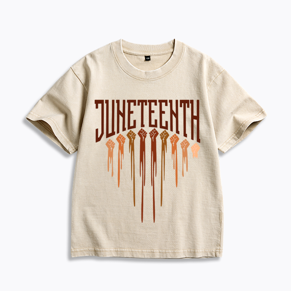 Different Races Skin Juneteenth Kids Washed T-Shirt