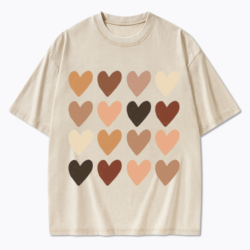 Skin Tone Hearts Racial Equality Washed T-Shirt