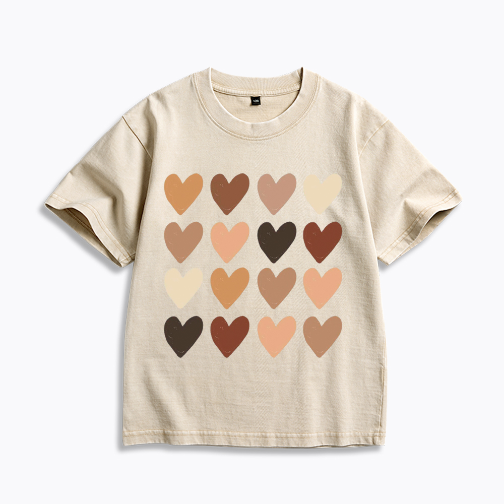 Skin Tone Hearts Racial Equality Kids Washed T-Shirt