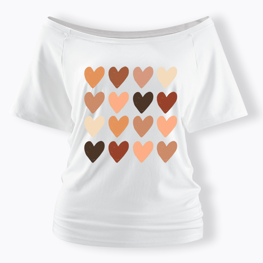 Skin Tone Hearts Racial Equality Off Shoulder T-shirt