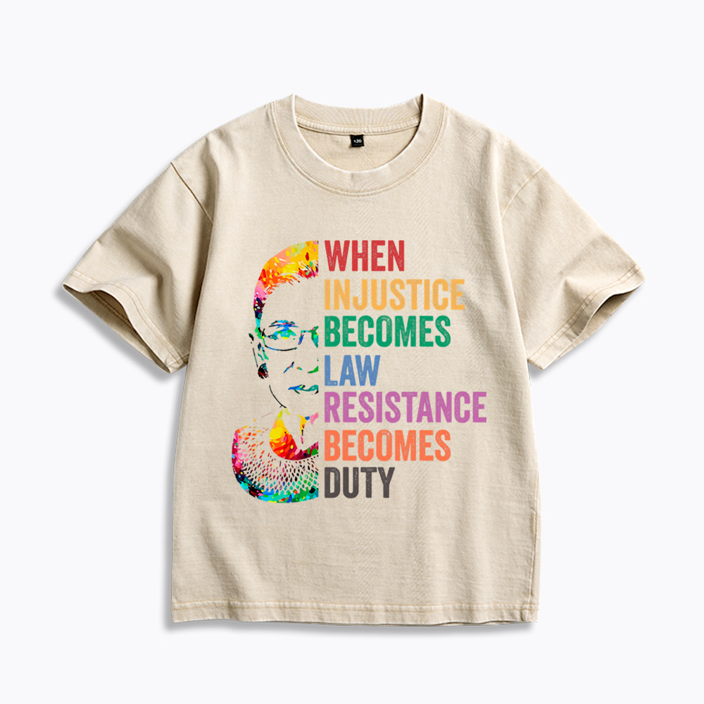 RBG When Injustice Becomes Law Resistance Becomes Duty Kids Washed T-Shirt