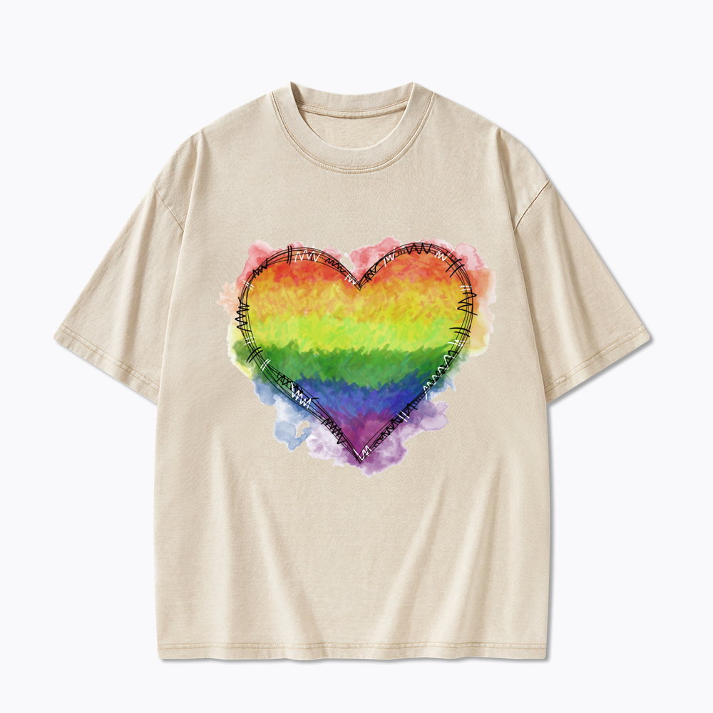 Rainbow Heart Washed T-Shirt