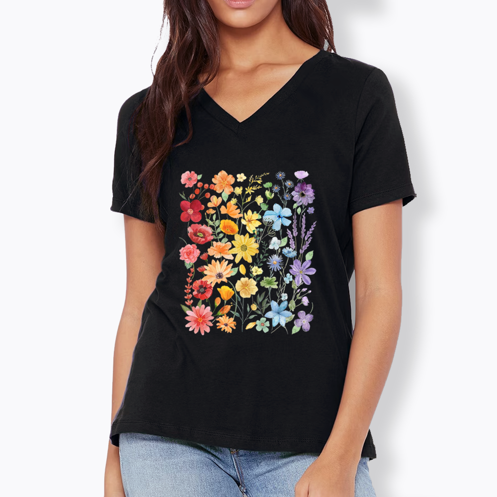 Rainbow Flowers V-Neck Classic T-Shirt