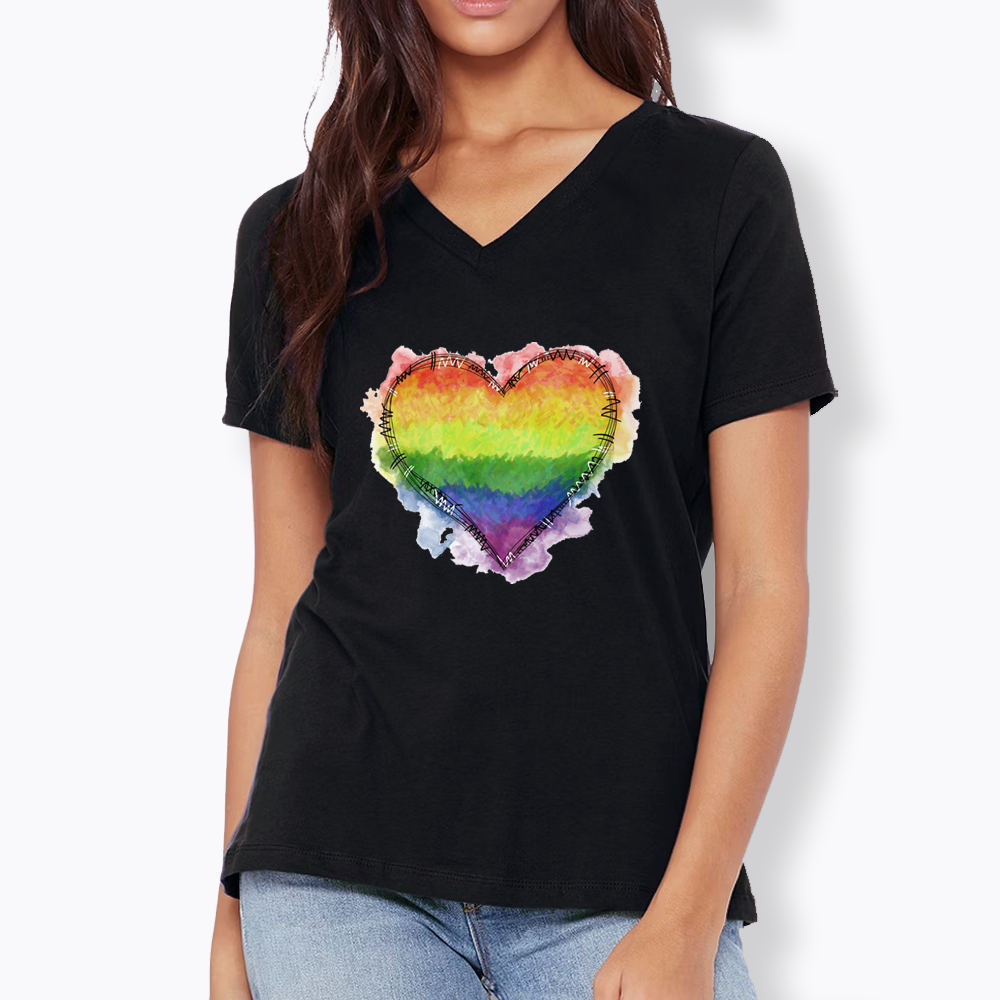 Rainbow Heart V-Neck Classic T-Shirt