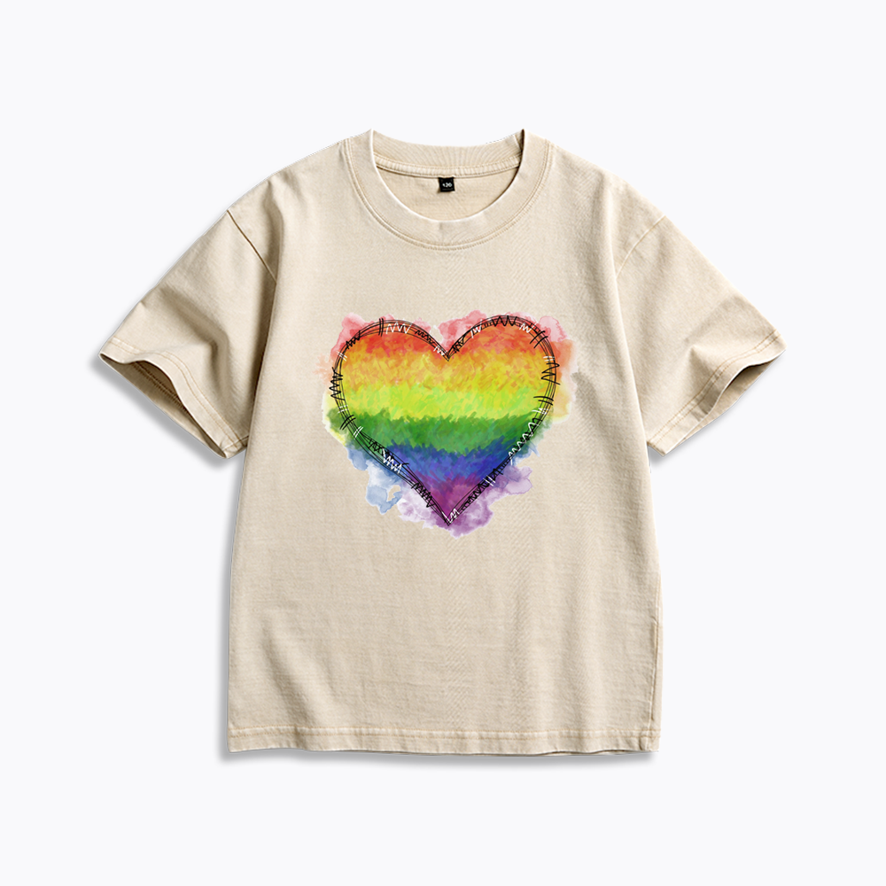 Rainbow Heart Kids Washed T-Shirt