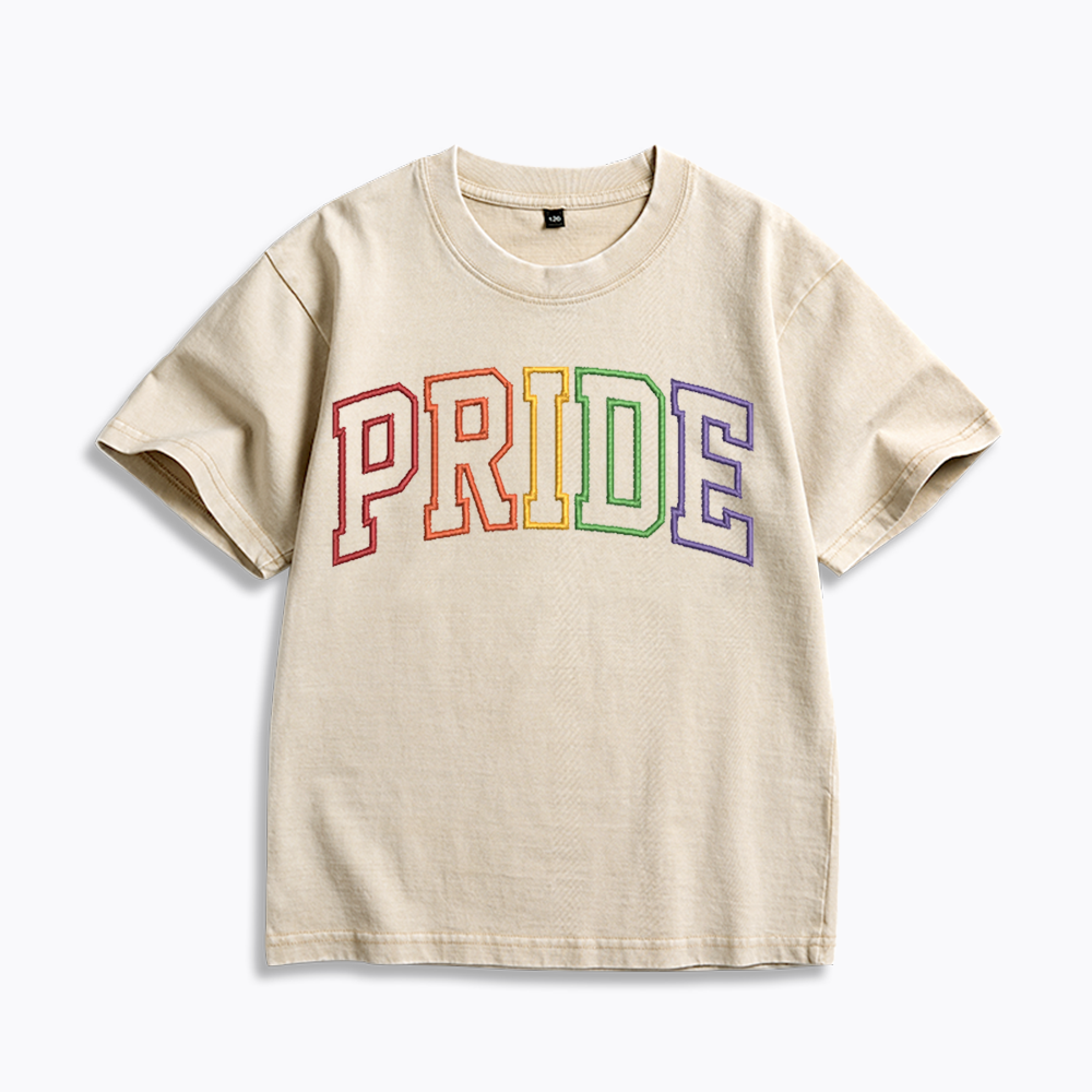 Embroidered Pride Kids Washed T-Shirt 