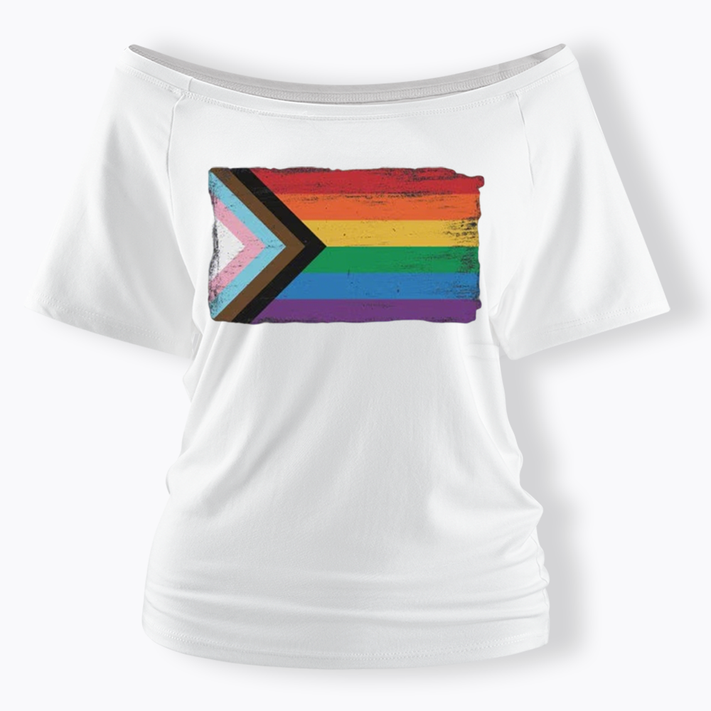 Progress Pride Flag Off Shoulder T-shirt