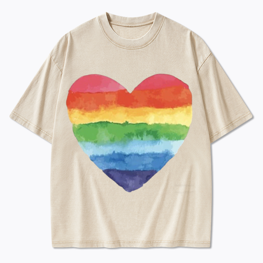 Watercolor Rainbow Heart Washed T-Shirt