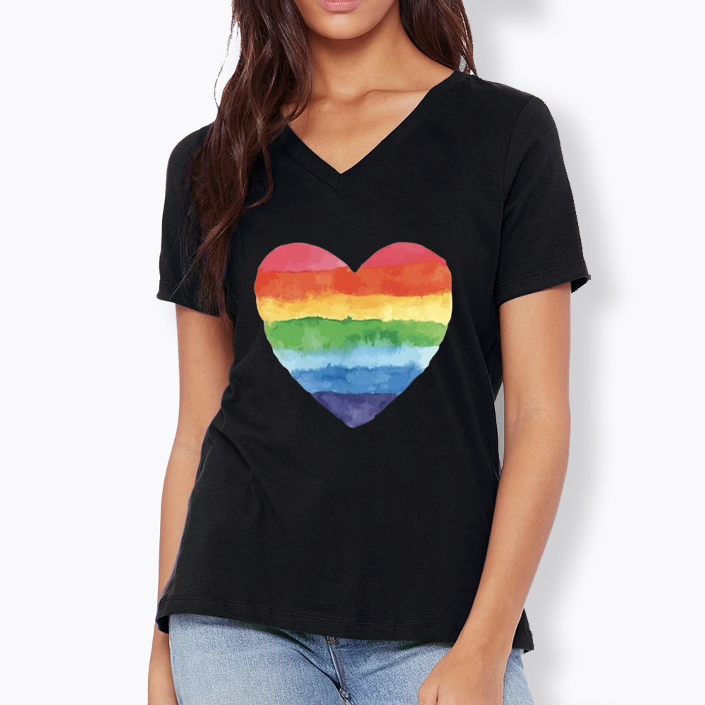 Watercolor Rainbow Heart V-Neck Classic T-Shirt