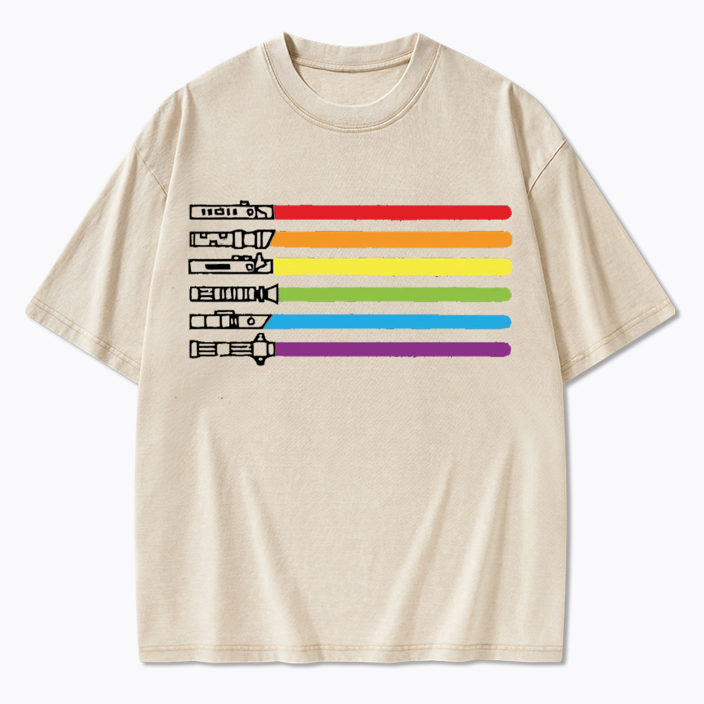 Rainbow Lightsaber Washed T-Shirt