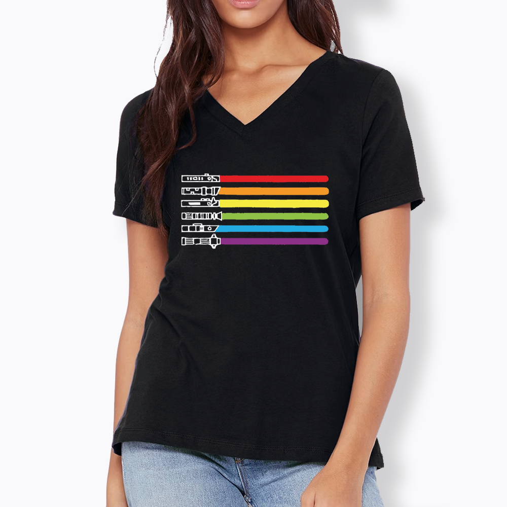 Rainbow Lightsaber V-Neck Classic T-Shirt