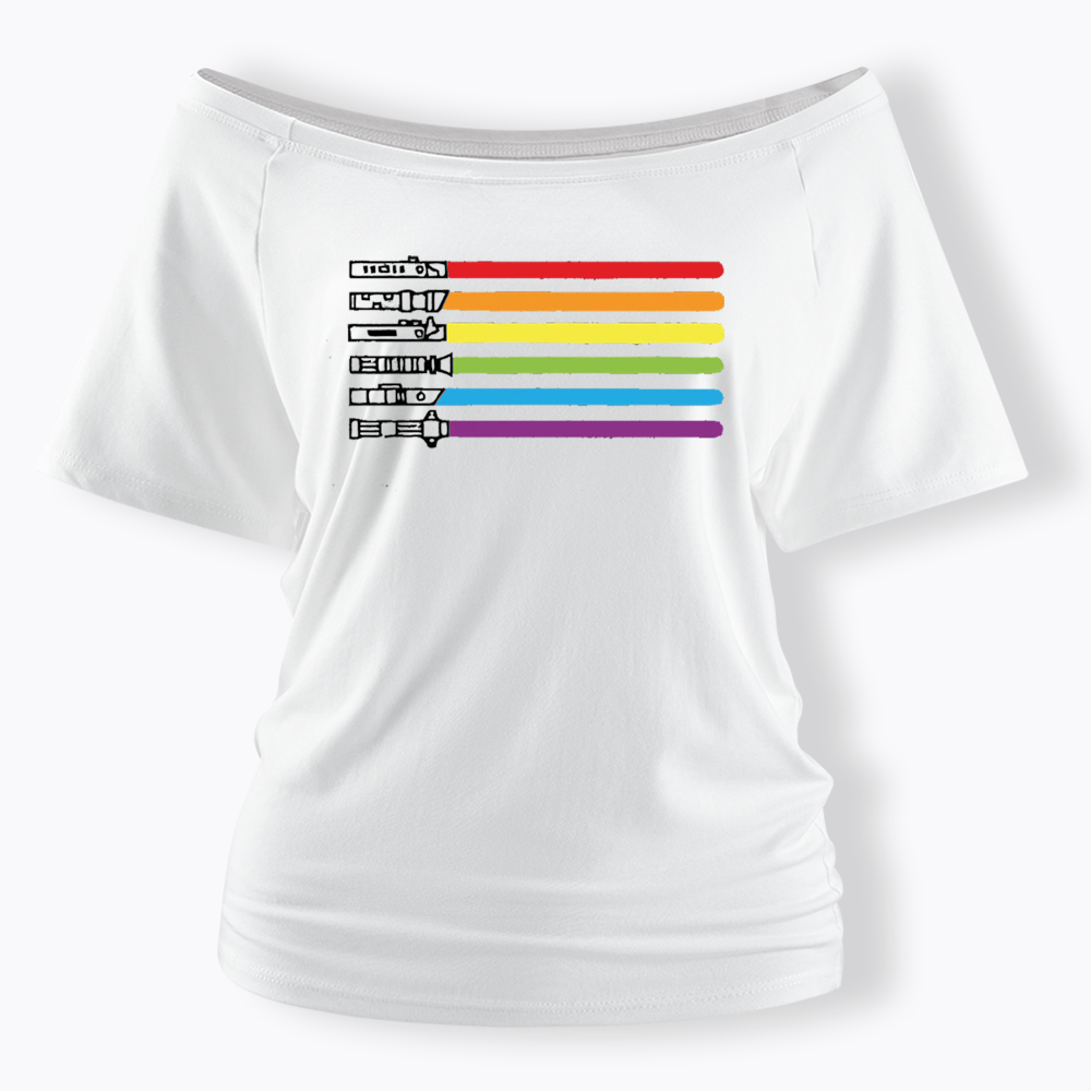 Rainbow Lightsaber Off Shoulder T-shirt