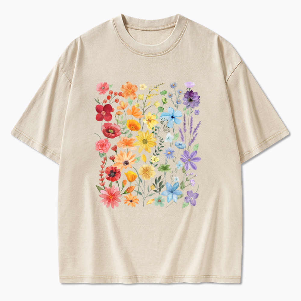 Rainbow Flowers Washed T-Shirt